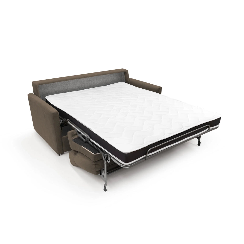 Margot Divano letto matrimoniale con schienale morbido alto in tessuto T02 196 cm (mat. 160x197) marrone