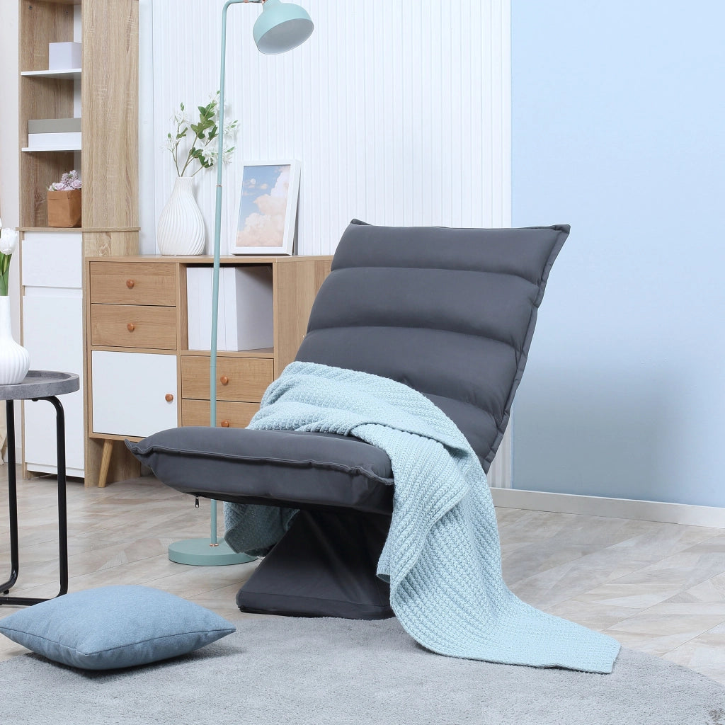 Poltrona relax girevole a 360 gradi con schienale regolabile in 5 posizioni, in acciaio e microfibra grigio scuro