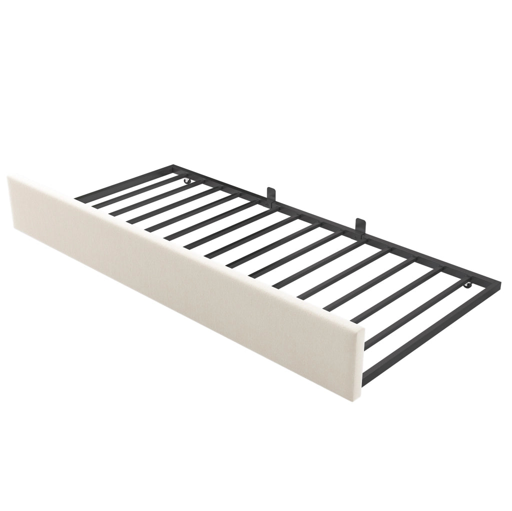 Divano Letto con Letto Estraibile L-Shape 90x200 cm in Velluto Beige per Cameretta e Ospiti