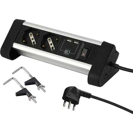 MULTIPRESA DA SCRIVANIA CON INTERRUTTORE 2 posti + 2 Usb - ELECTRALINE