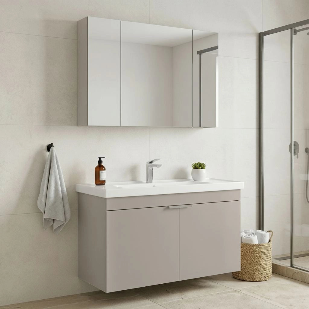 Set mobile lavabo con specchio (2 pezzi) "Desna 100" - 100 x 45 x 58 cm - Sabbia