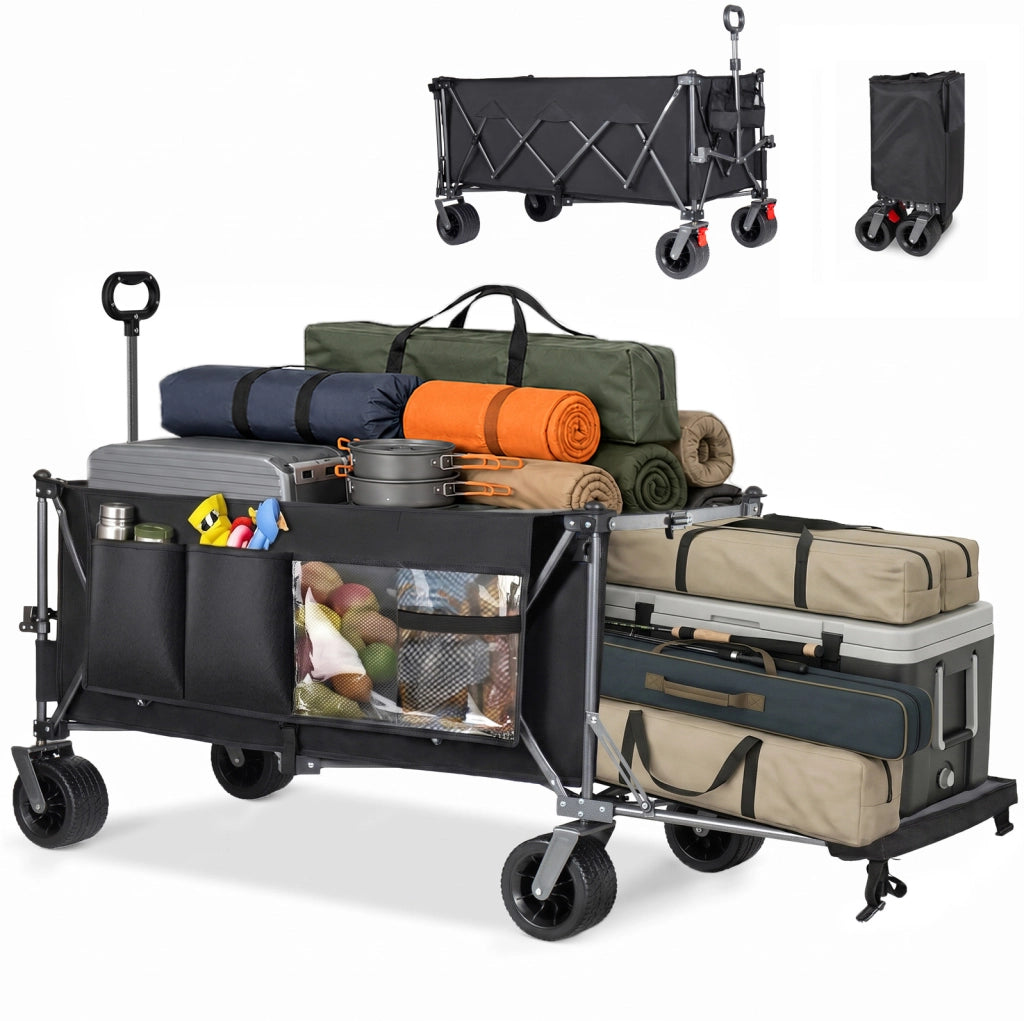 Carrello pieghevole da traino 180 cm in acciaio; nero e grigio