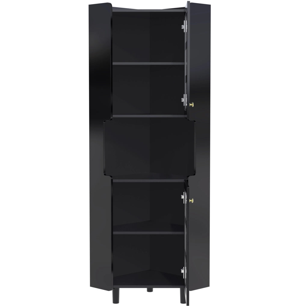Mobile ad angolo nero con LED e 2 ante; MDF; 63;5 x 157;5 cm
