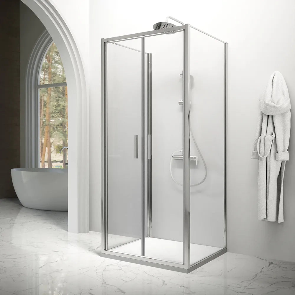 Box doccia tre lati 80x100x80cm con porta saloon profili cromati e vetro 6mm anticalcare trasparente h190 | Portofino