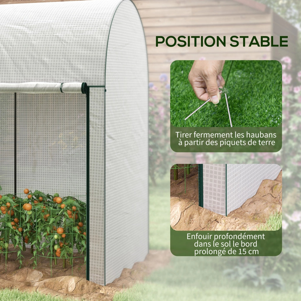 Serra da giardino 2 m² 2x1x1,78 m in acciaio e PE 140 g/m² anti-UV con 2 porte avvolgibili per orto piante e fiori bianco