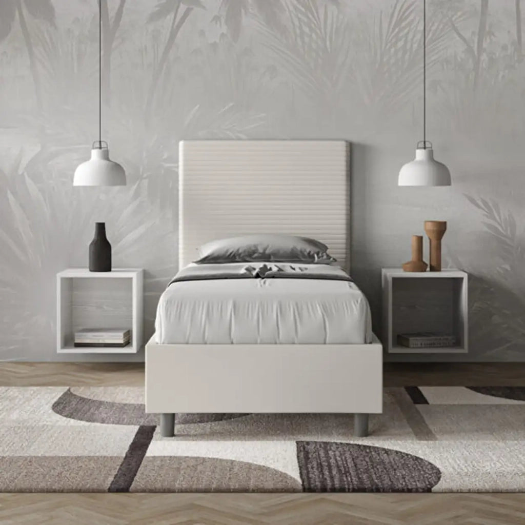 Letto singolo contenitore imbottito 80x200 similpelle bianco Focus