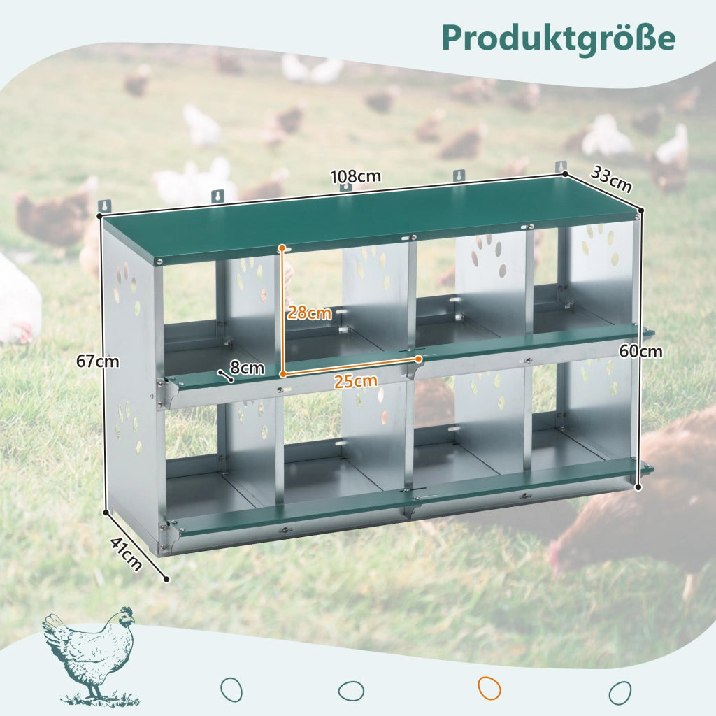 Nidi per galline a 8 scomparti per la deposizione delle uova, nido in metallo per pollame da parete per galline/pollaie, pollaio con ventilazione