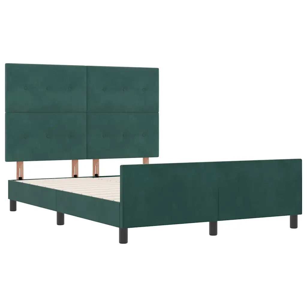 Letto a molle con testiera Verde Scuro 140 x 190 cm Velluto