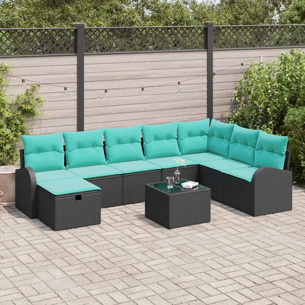 Set Divano da Giardino con cuscino 9 pcs Nero Poly Rattan 3360477