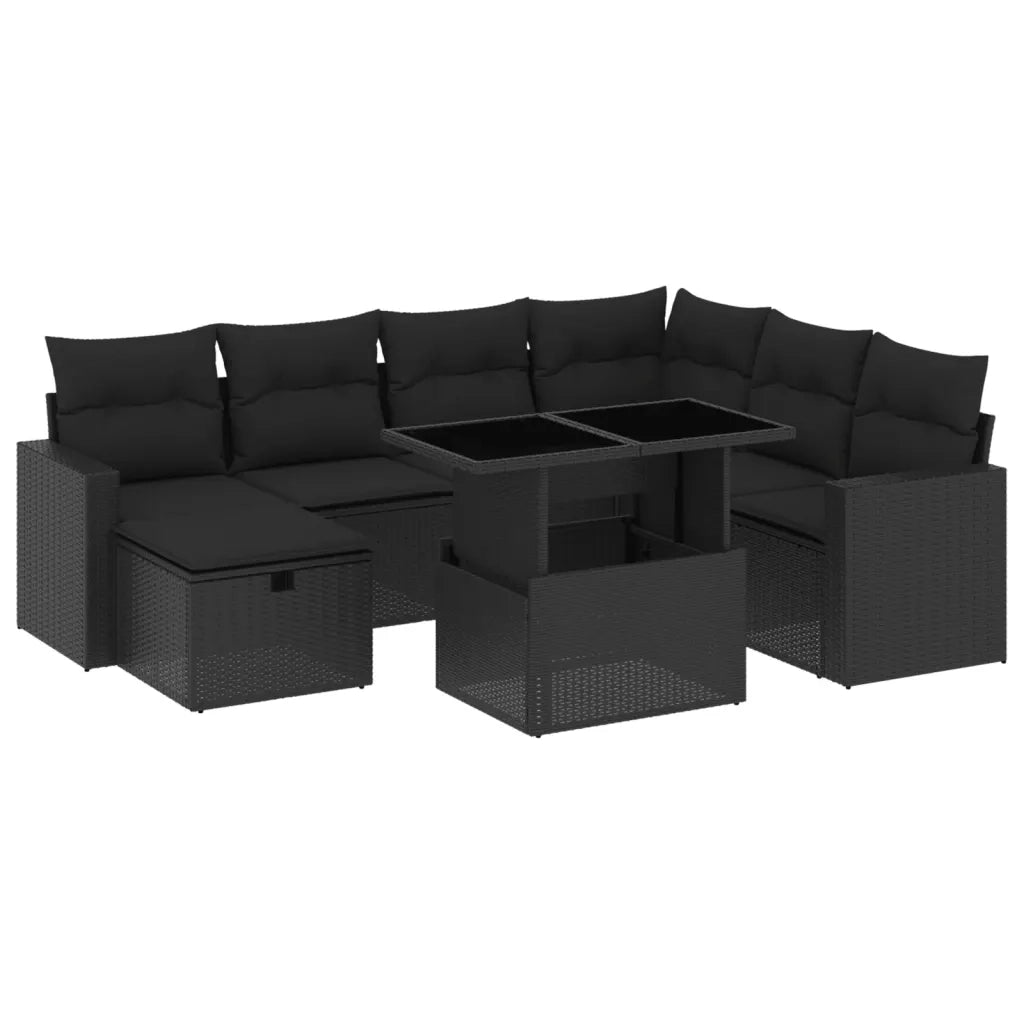 Set Divani da Giardino con Cuscini 8 pz Nero in Polyrattan 3274835