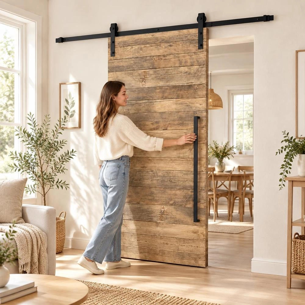 SKIEN Sliding Door Hardware Set 183 Cm Steel Black