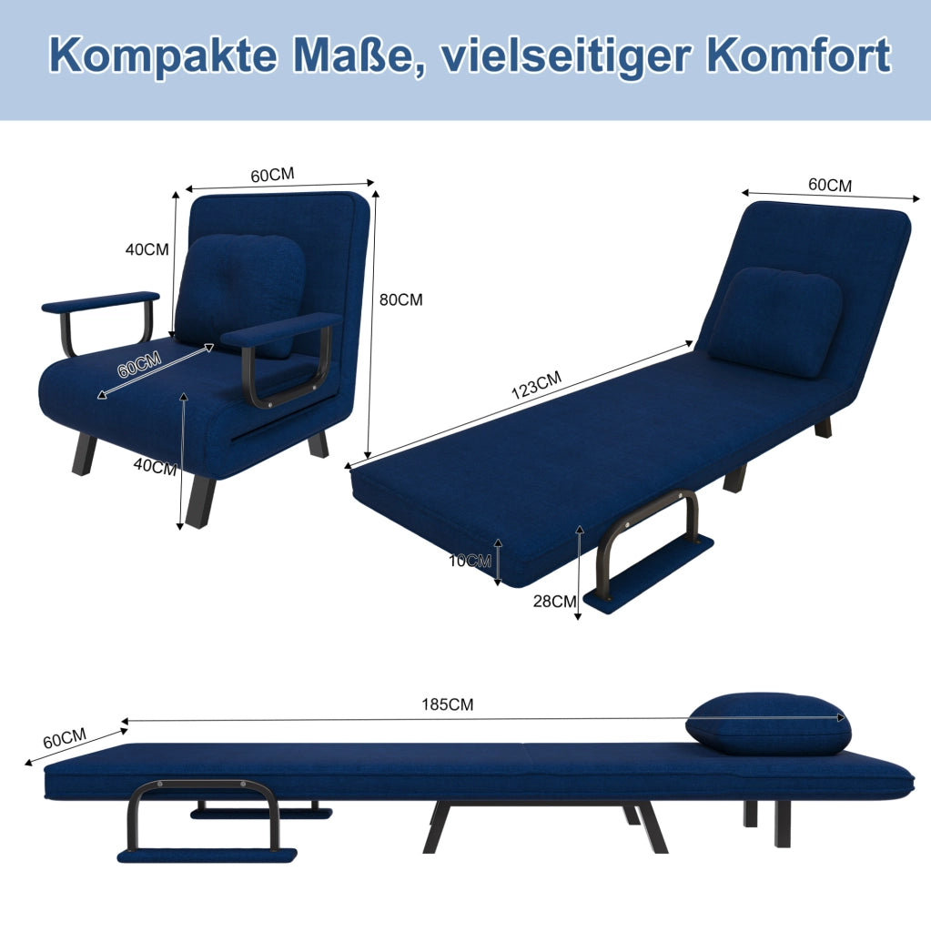 POLTRONA Relax 5 Posizioni 185x60 cm in Tessuto Chenille Blu