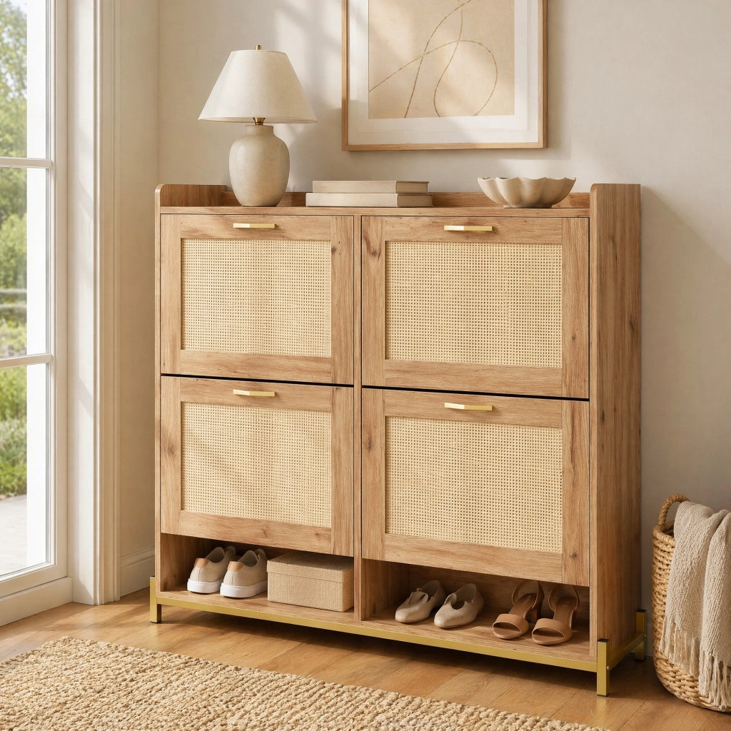 Scarpiera in MDF con ripiano superiore; 108;5 x 24 x 100 cm; color legno