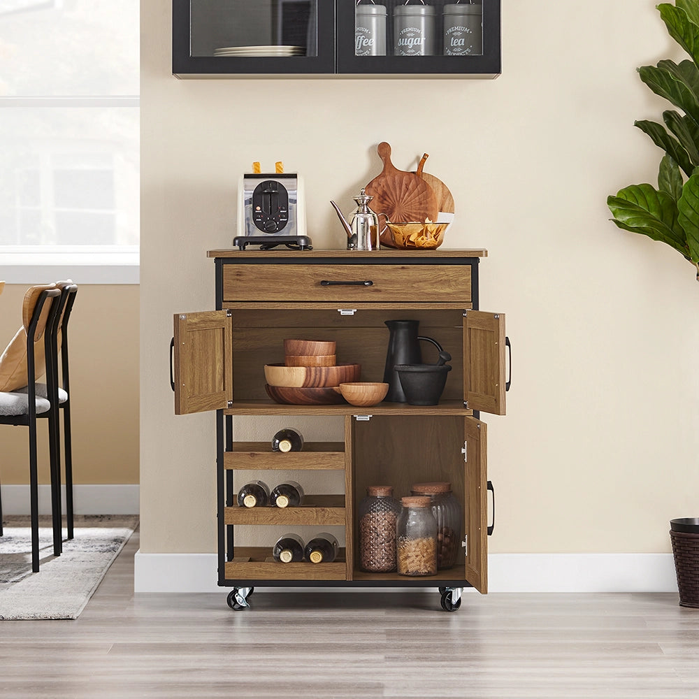 SoBuy Mobile Cucina Salvaspazio con Ruote Carrello Cucina con Cassetti e Portabottiglie, Mobiletto Credenza credenza cucina per Cucina o Sala da Pranzo Vintage Marrone 67x88x37cm FKW134-N