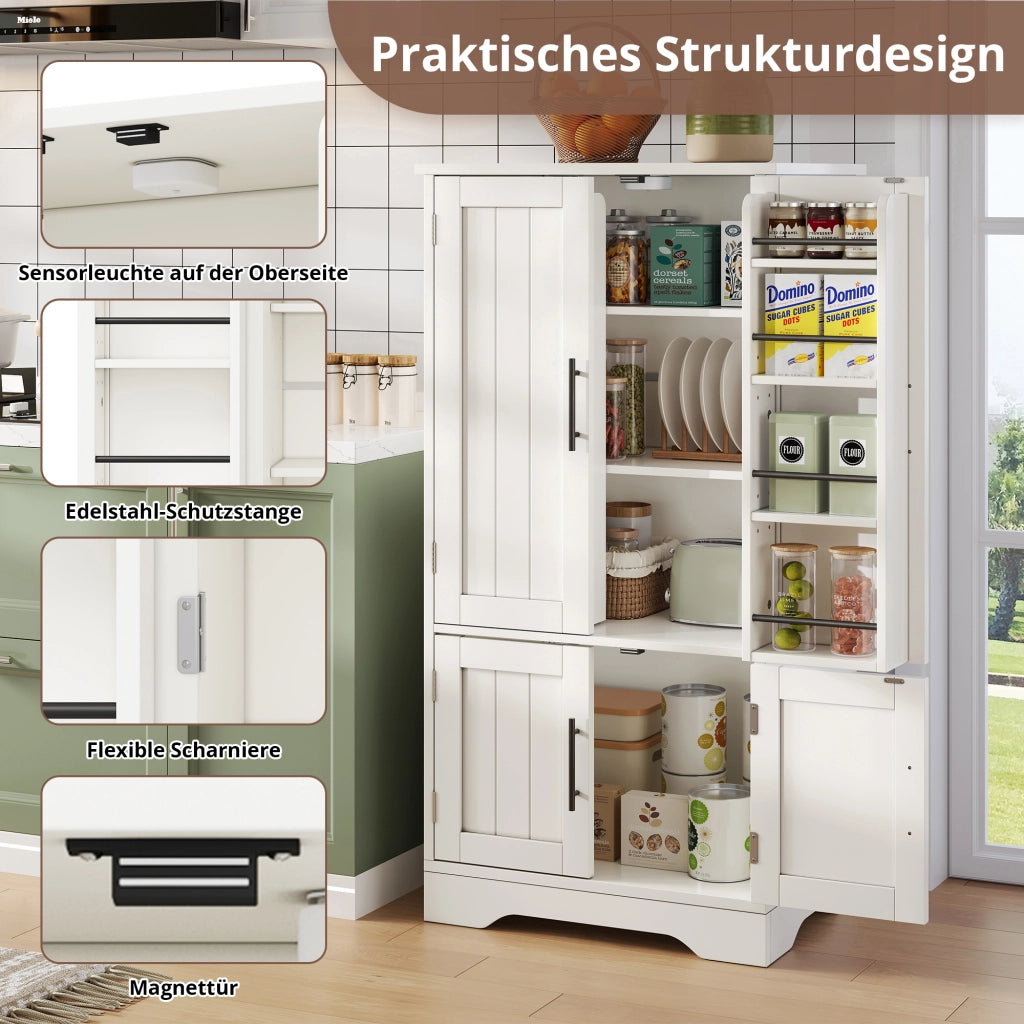 Mobile colonna da cucina con ripiani regolabili; luce LED con sensore e vano per apparecchi in MDF bianco 120 × 60 × 40 cm