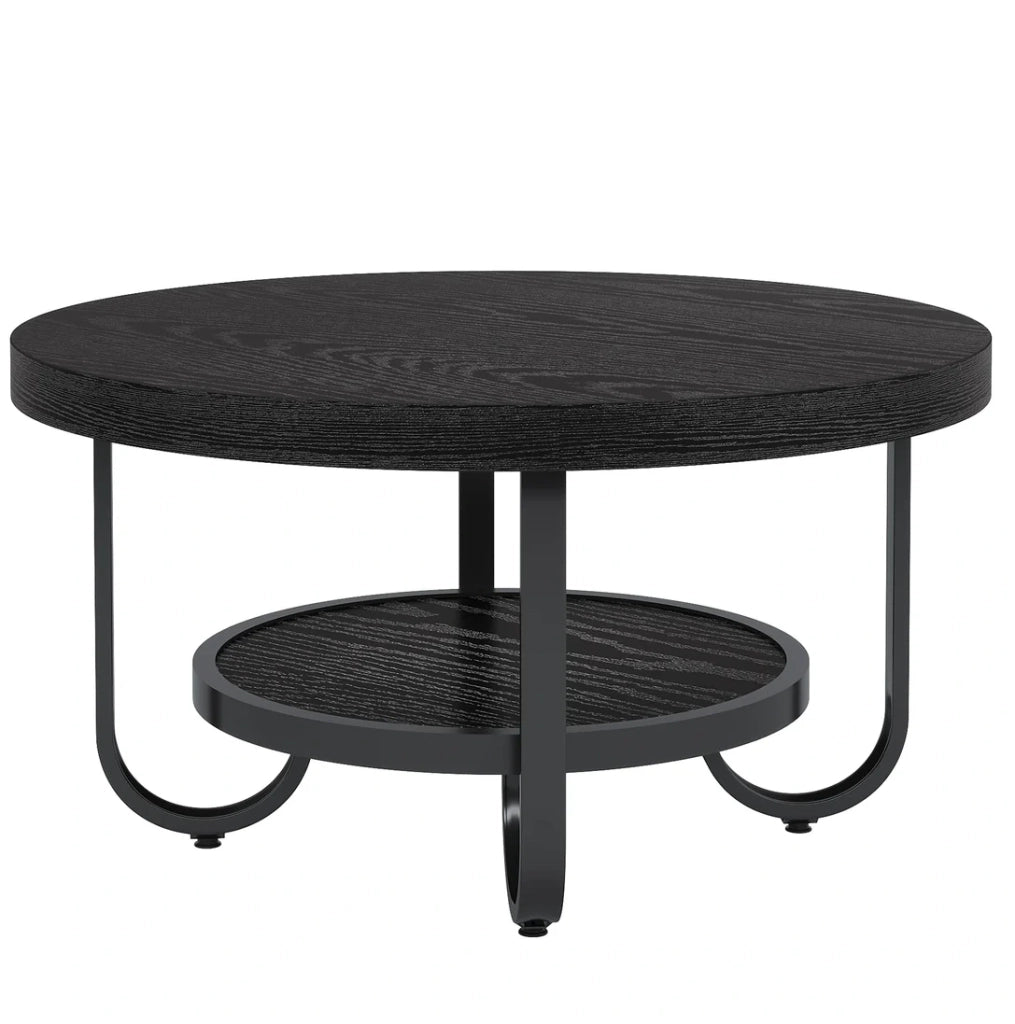 Tavolino da caff¨¨ rotondo a 2 livelli ?79 cm in MDF e metallo nero