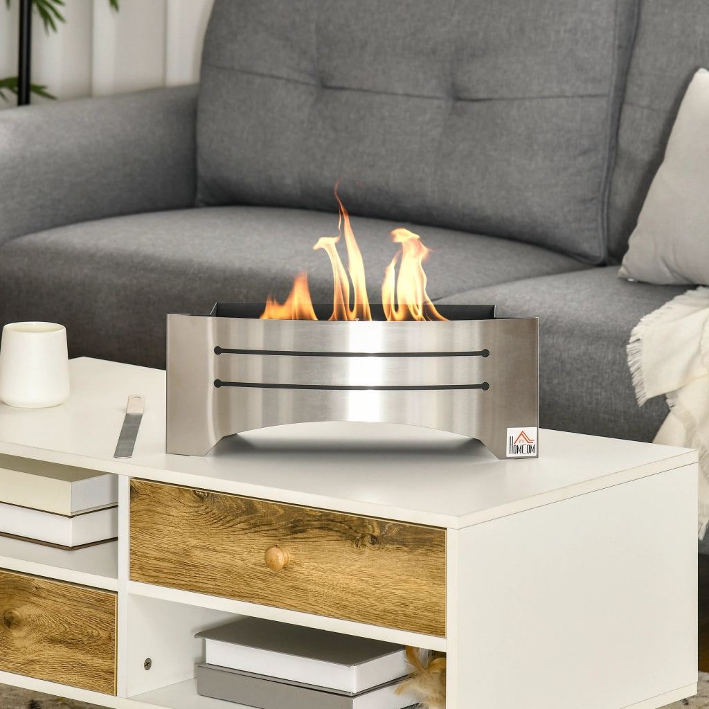 EasyComfort Camino Bioetanolo in Acciaio Inox, 3h di Combustione con Serbatoio 1.5L e Copertura 25m², 45x18x17 cm, Argento