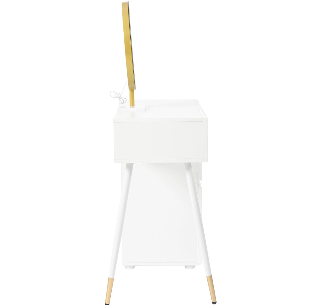 Toeletta con specchio LED 100x40x127 cm, 5 cassetti bianca HAVRYA