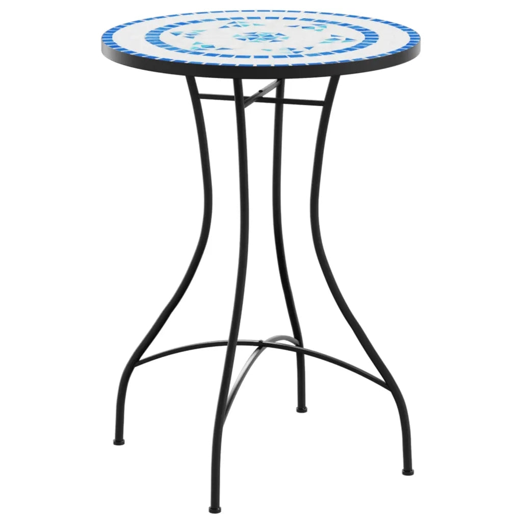 Tavolino da Giardino | Tavolino da Bistrot con Mosaico Blu e Bianco ?50x70 cm Ceramica