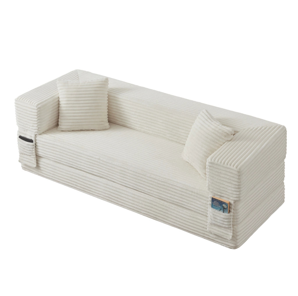 Divano moderno in velluto a coste, design quadrato classico, trasformabile in letto piccolo