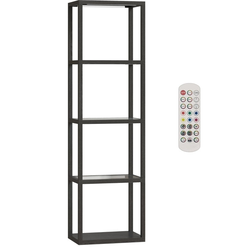 Lampada da Terra LED RGB con Ripiani in Vetro, 4 Livelli, Telecomando e Sincronizzazione Musica, Nero