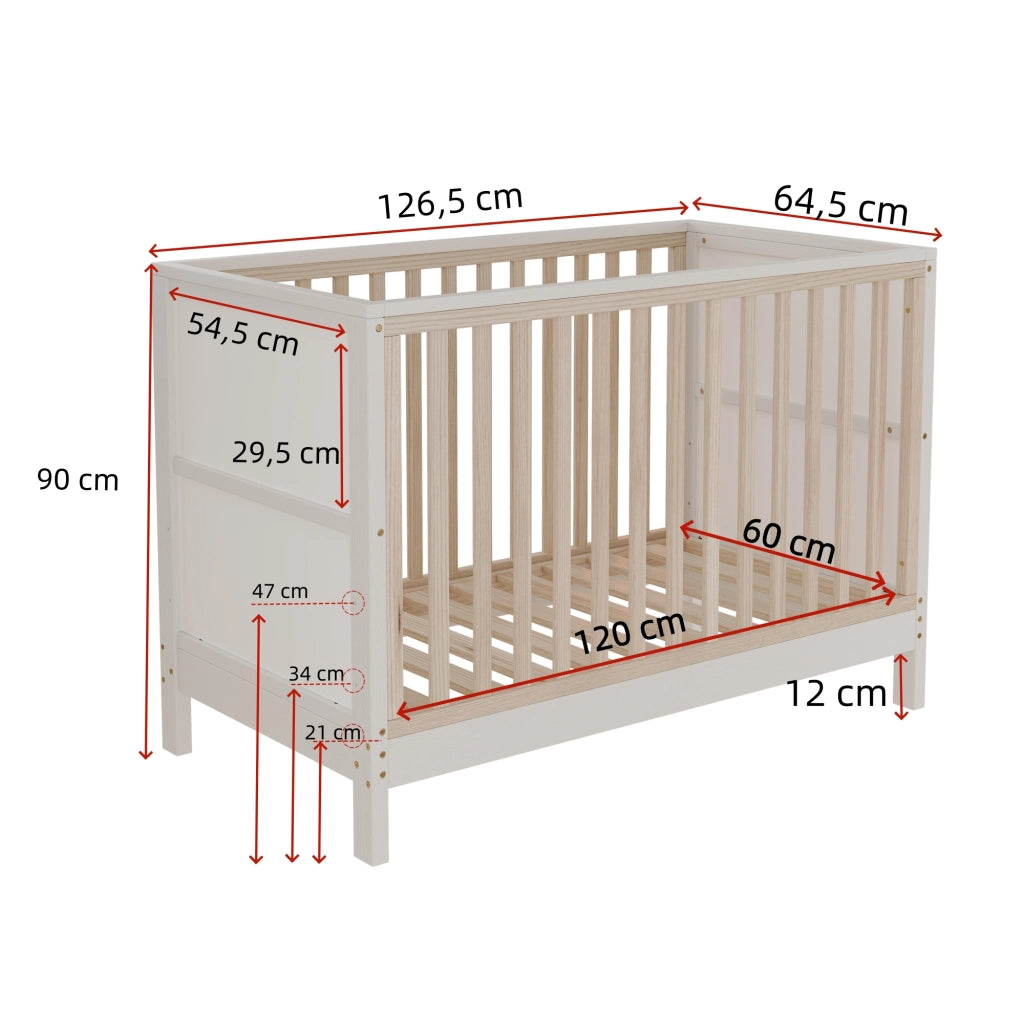 Culla co-sleeping convertibile con pannelli decorabili regolabile in 3 altezze in legno naturale e bianco portata 50 kg