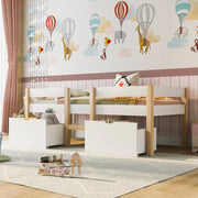 Letto semi-alto per bambini in pino massello; 90x190 cm; bianco; con scala e 2 cassetti