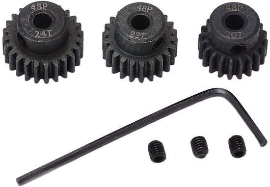 Set di ingranaggi a pignone per modelli RC 1/10 - 48P - 20T/22T/24T - Installazione facile - Resistente alla ruggine - Materiali di alta qualità - Ingranaggio