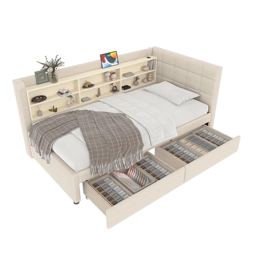Divano letto 90x200cm?- Xylo - 2 cassetti USB-C lino beige