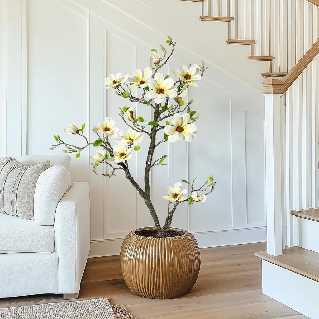 Pianta di Orchidea Bianca Artificiale 120 cm con Ramo Fiorito e Vaso da Salotto