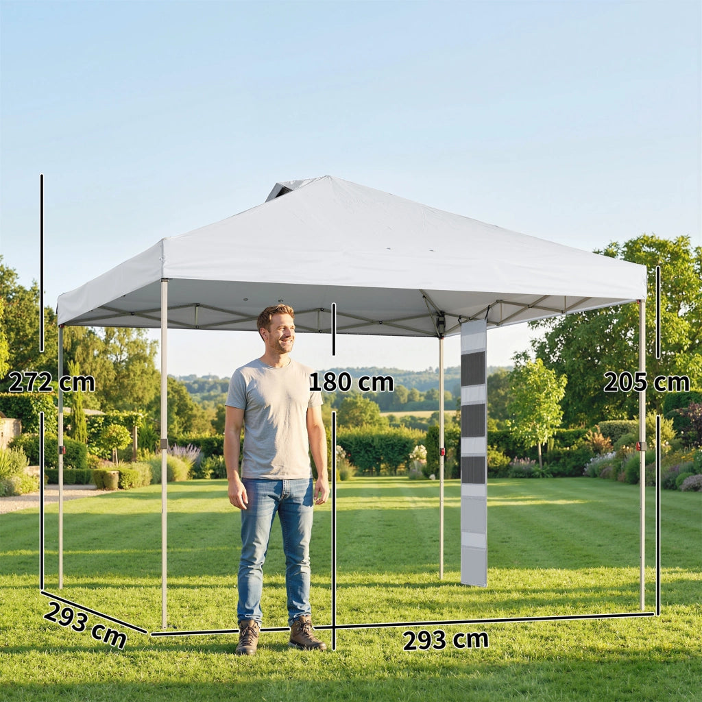 Gazebo Pieghevole 3x3 m Pop Up da Giardino in Metallo e Tessuto Oxford Bianco Resistente con Sacchi di Sabbia