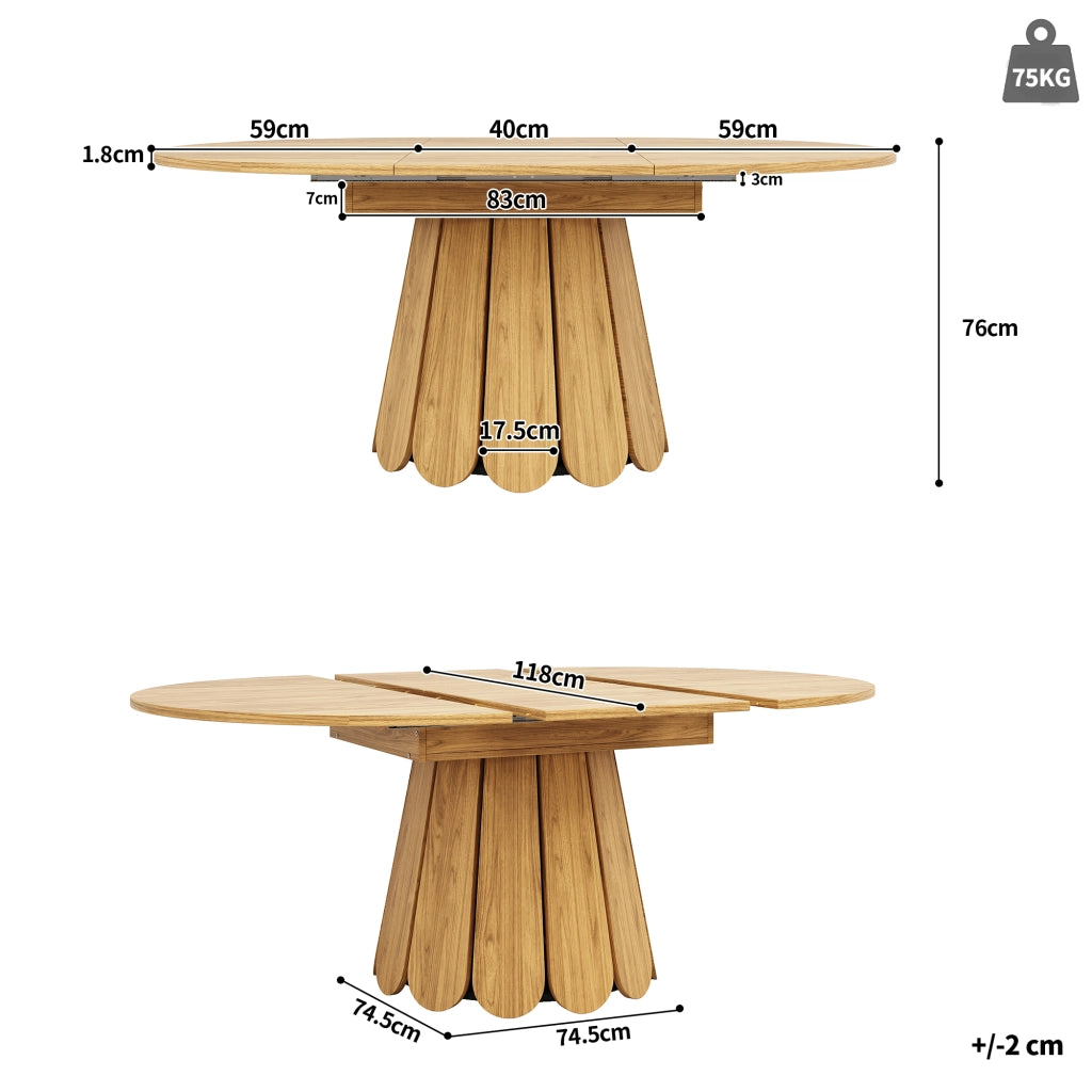 Tavolo allungabile da pranzo in MDF effetto legno naturale con piano estensibile su guide scorrevoli
