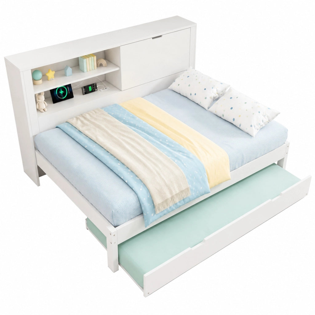 Divano letto bianco 140x190 cm con letto estraibile e contenitore