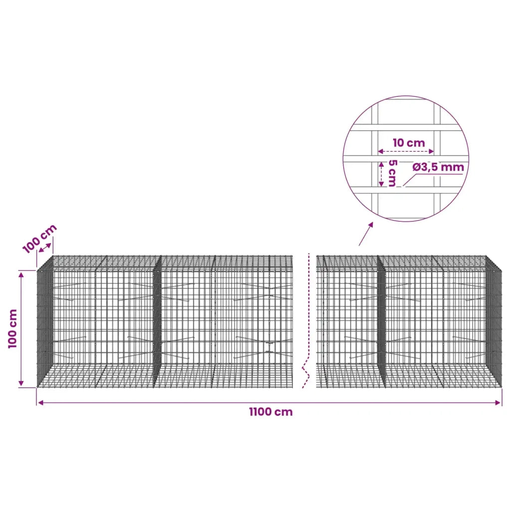 Gabione con Filo da 3,5 mm e Rete da 5x10 cm 1100x100x100 cm 3462928