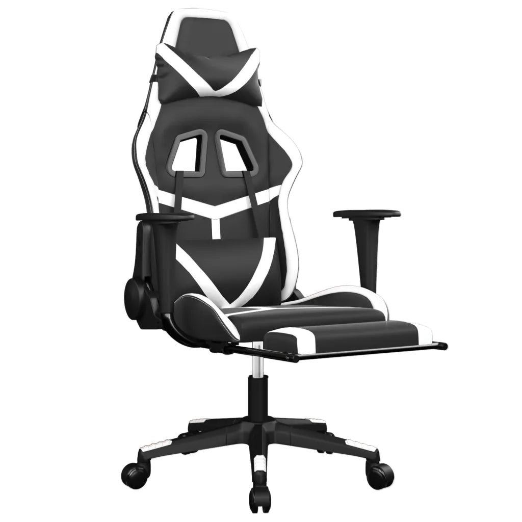 Sedia da Gaming | Sedia da e-sports con Poggiapiedi Nero e Bianco in Similpelle