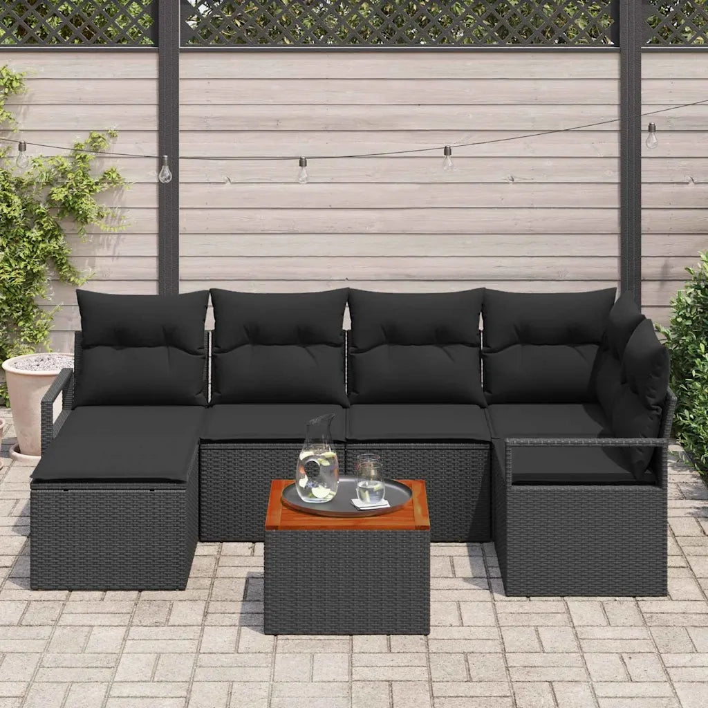 Set Divano da Giardino con cuscino 7 pcs Nero polyrattan