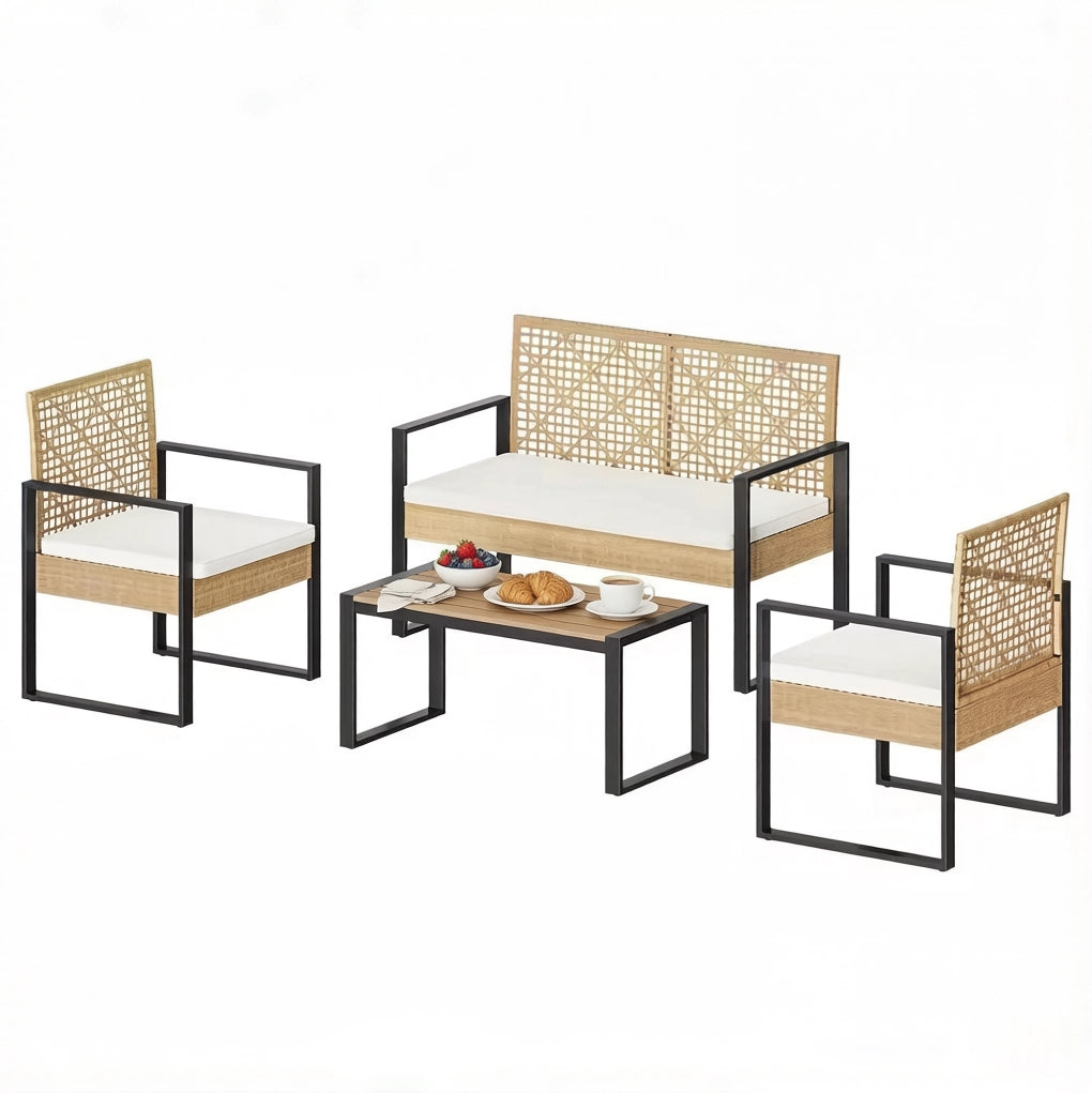 Set mobili da giardino modulari in rattan PE; 2 posti; 2 poltrone e tavolino; naturale