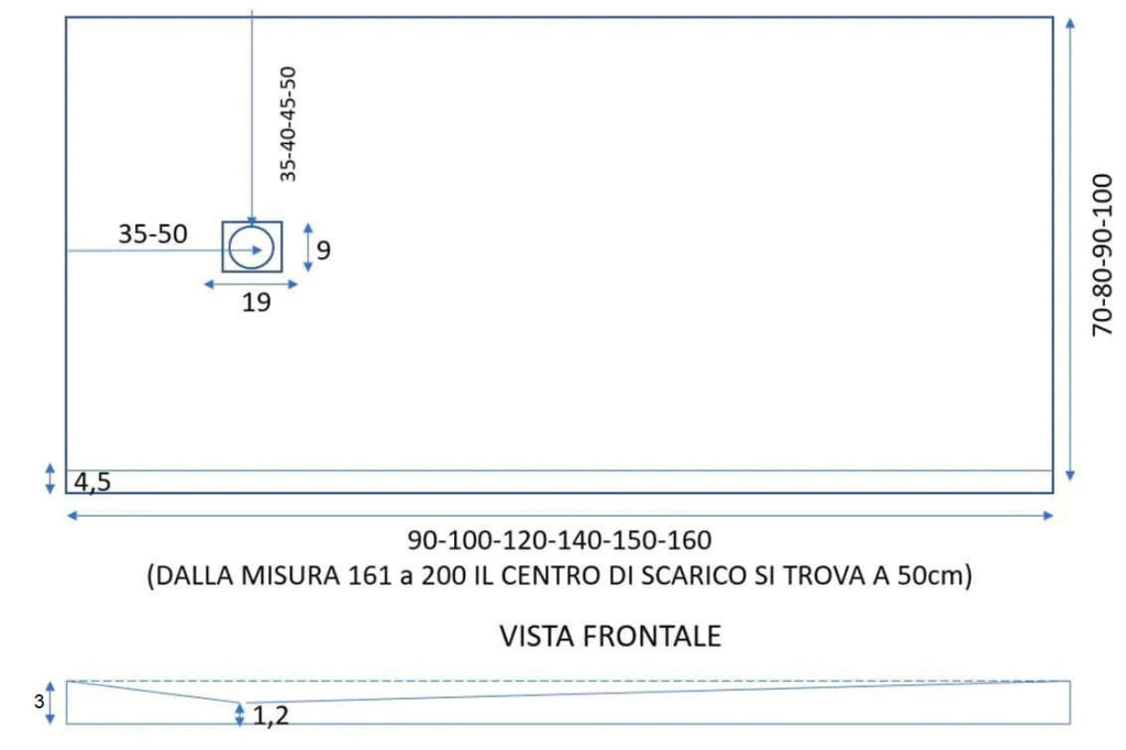Piatto Doccia 100x190 cm in Pietra Bonussi Everest Bianco