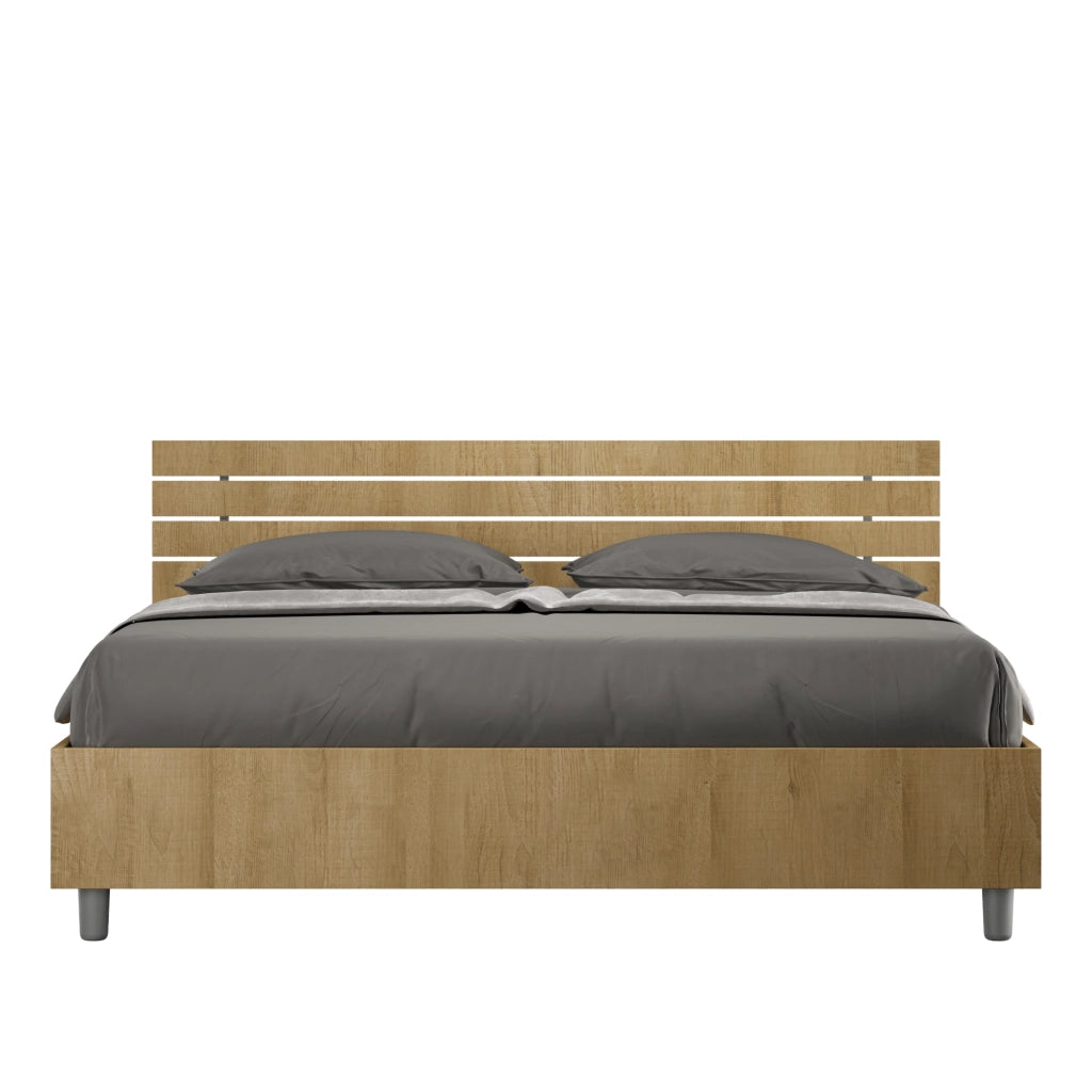 BS COM Letto matrimoniale contenitore doppia alzata 160x190 testata inclinata con doghe quercia