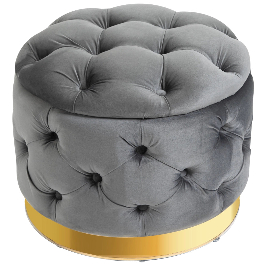 Pouf Vintage in Metallo e Schiuma con Spazio Contenitore, 55x55x42 cm, Grigio Carbone