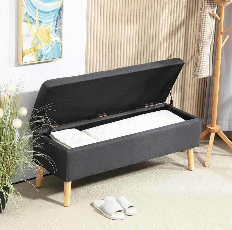 Panca imbottita con vano contenitore 110 x 39 x 45 cm; poliestere grigio scuro