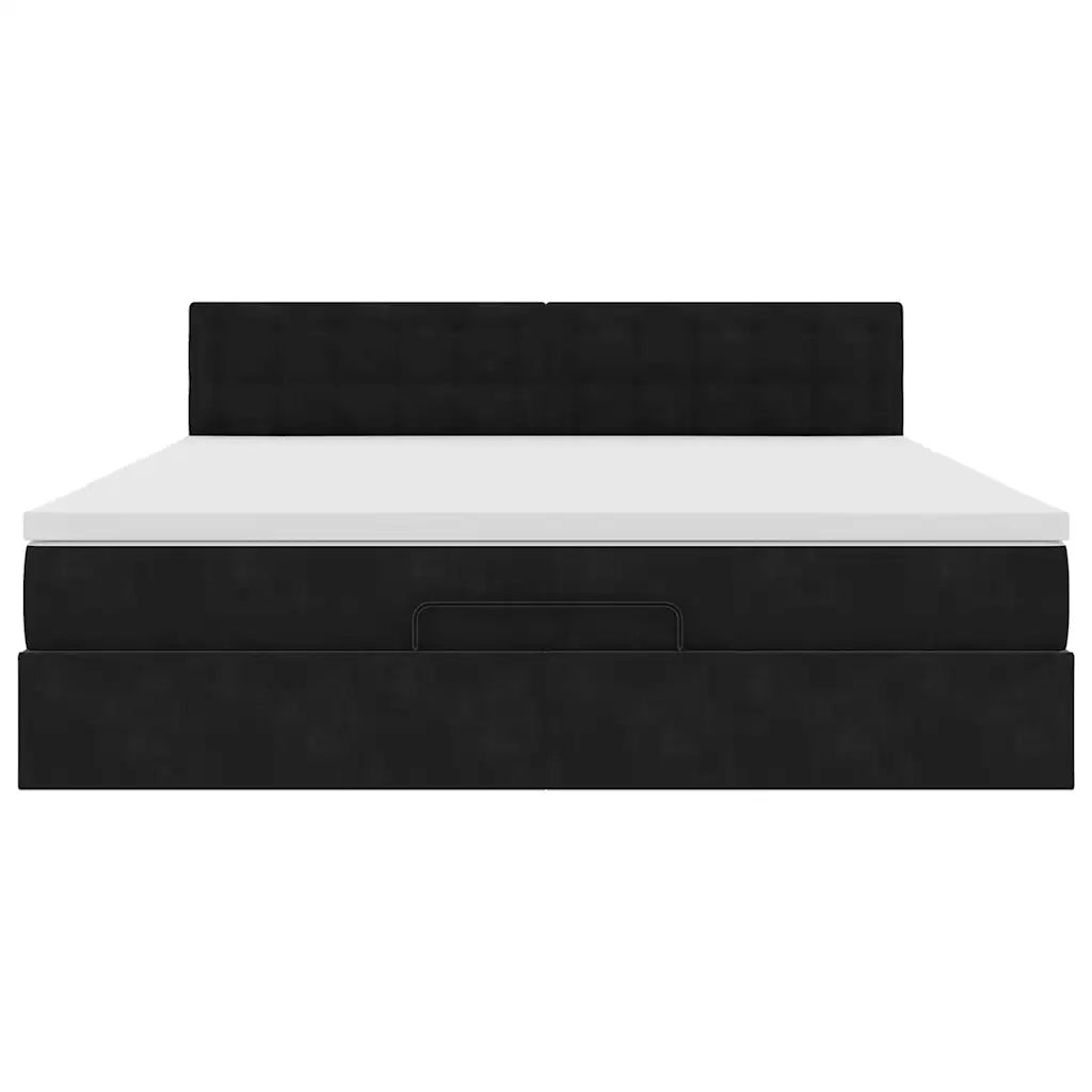 Struttura Letto Pouf con Materasso Nero 180x200 cm in Velluto 3312784