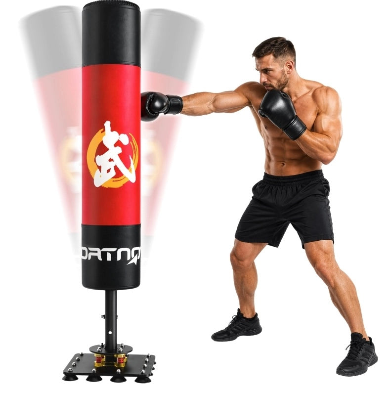 SACCO DA BOXE Autoportante 156 cm Rosso con 12 Ventose