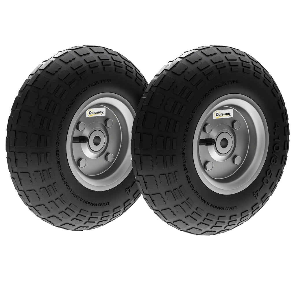 Set 2 Ruote di Ricambio per Carrello e Carriola in Gomma e Acciaio Ø25.5x7.5 cm Foro 16 mm Portata 80 kg Nero per Giardino e Bricolage