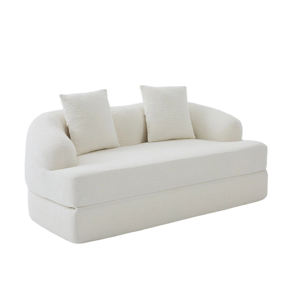 Divano letto 2 posti pieghevole con funzione letto e doppio schienale ergonomico in ciniglia beige 157×84×65 cm