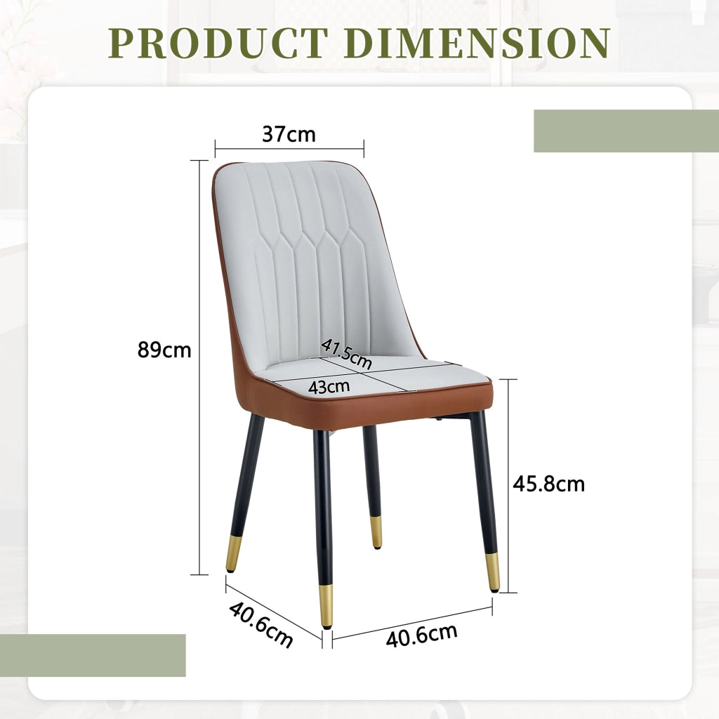 Sedia da pranzo - con schienale ergonomico e gambe in metallo - in PU - grigio chiaro e marrone