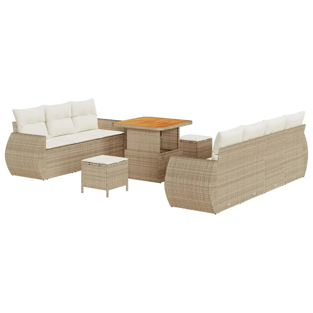 Set Divano da Giardino con cuscino 10 pcs Beige polyrattan