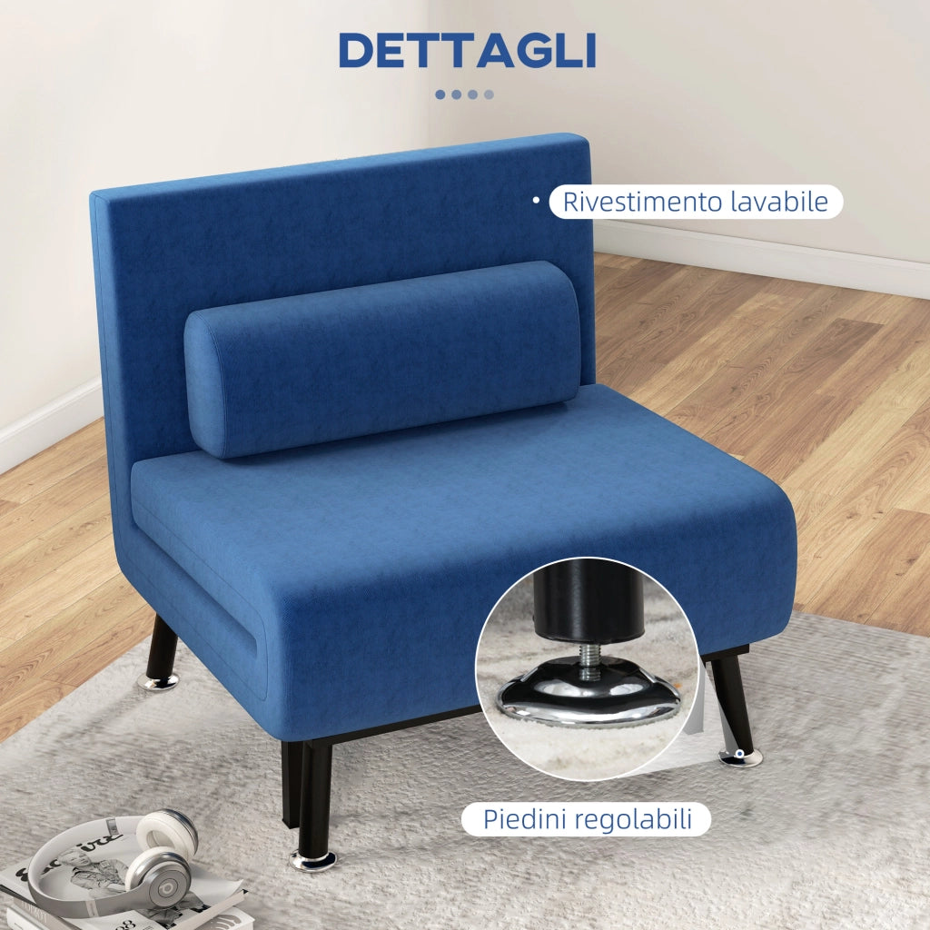 Poltrona Letto ¨C Minimal ¨C Tessuto Effetto Lino, Blu Scuro, 75x70x75 cm