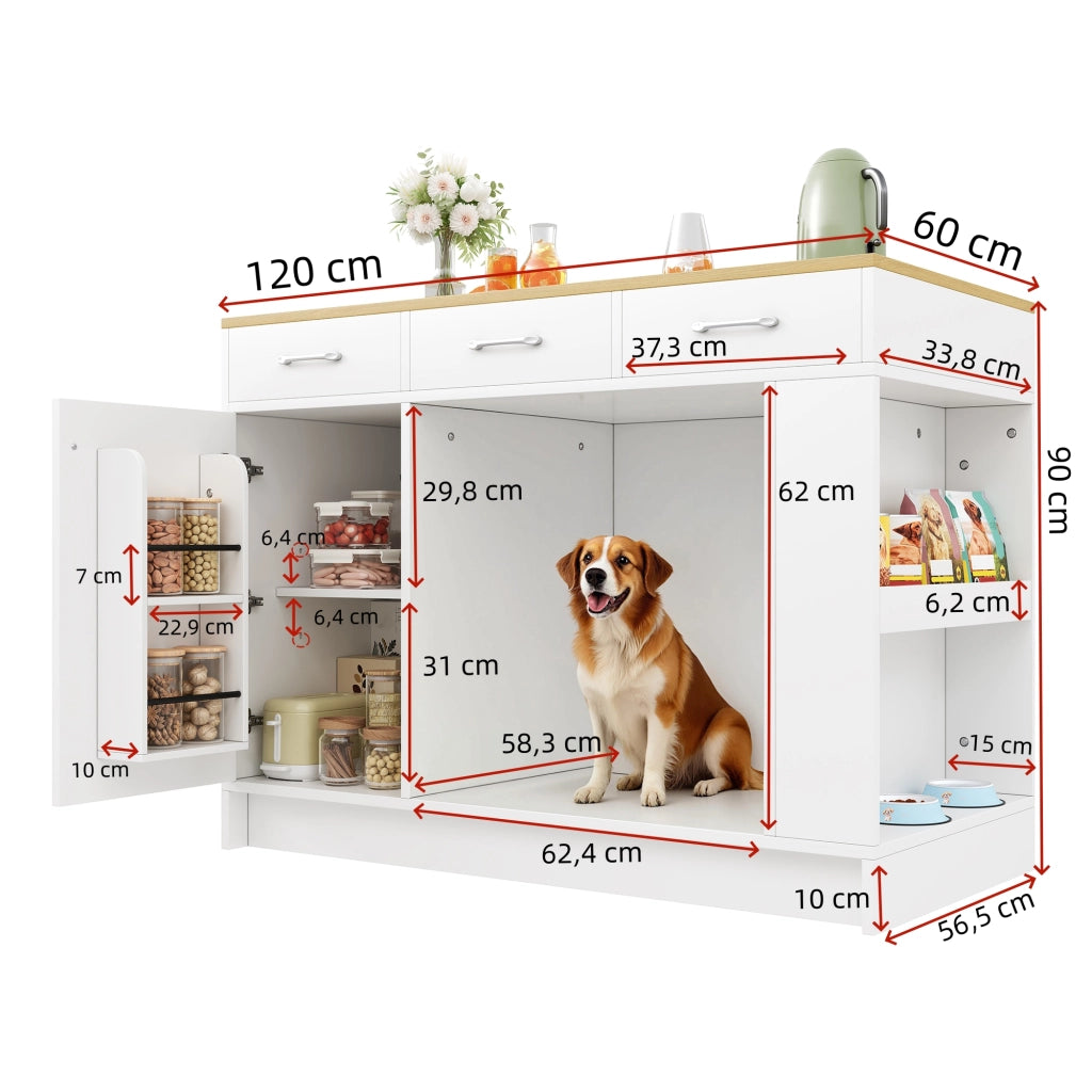 Mobile contenitore con 3 cassetti e ripiano regolabile - per cucina - in MDF - bianco