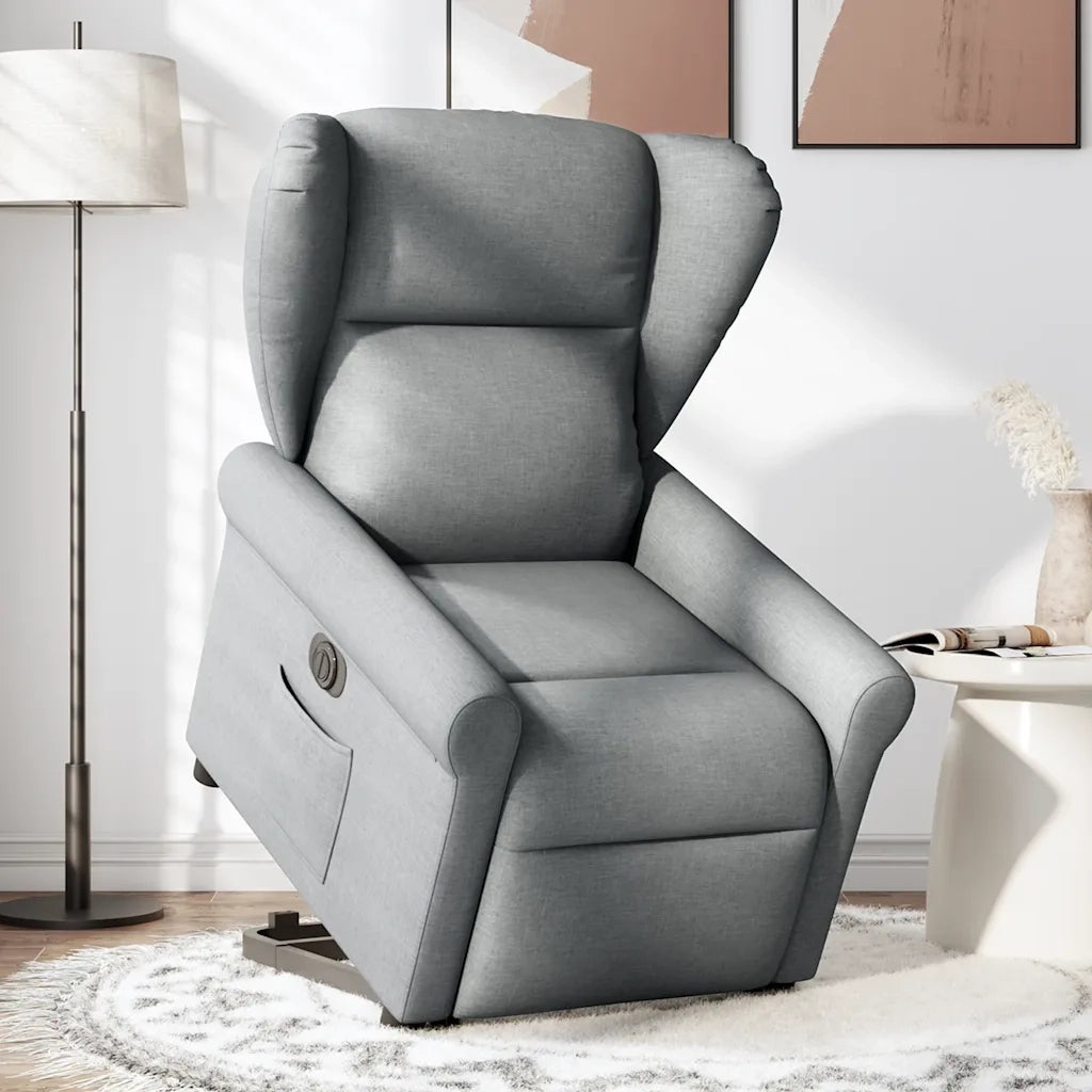 Poltrona | Sedia Relax Reclinante Alzapersona Elettrica Grigio Chiaro Tessuto